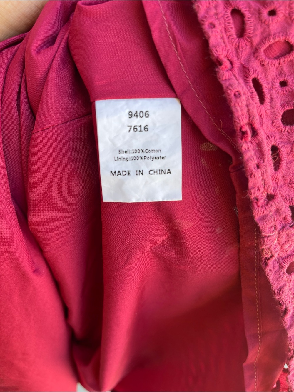 PrettyGarden Magenta Eyelet Mini Dress XL Cotton Puff Sleeve Lined Boho Summer - Picture 3 of 4